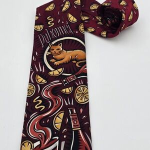 Burton Morris Silk‎ Neck Tie Pop Art Cat Citrus Cocktail Novelty 100% Silk